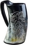 Viking Wolf Engraved Drinking Horn Mug - 16 Oz
