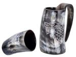 Viking Ox Horn Mug Set - Wolf Design
