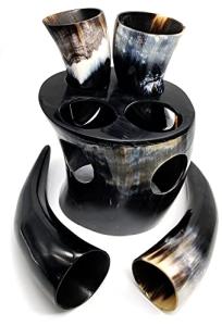 Authentic Viking Drinking Horn Set with Shot Glasses