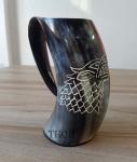Viking Wolf Engraved Drinking Horn Mug - 16 Oz