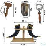 Viking Ox Horn Tankard and Wood Stand Combo