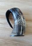 Viking Wolf Engraved Drinking Horn Mug - 16 Oz