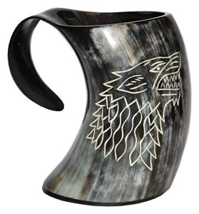 Wolf Carved Viking Drinking Horn Mug Tankard