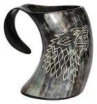 Wolf Carved Viking Drinking Horn Mug Tankard