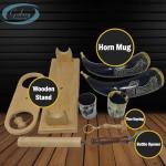 Viking Ox Horn Tankard and Wood Stand Combo