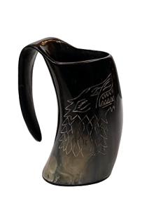 Viking Drinking Horn Mug with Wolf Carving