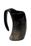 Viking Drinking Horn Mug with Wolf Carving