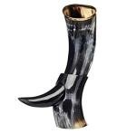 Rustic Viking Drinking Horn with Wooden Stand