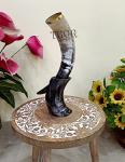 Rustic Viking Drinking Horn with Wooden Stand