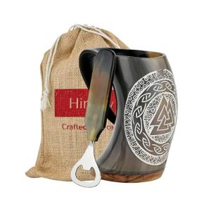 Viking Horn Mug with Valknut Symbol Engraving