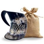 Wolf Carved Viking Drinking Horn Mug - 16oz