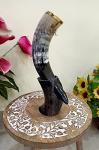 Rustic Viking Drinking Horn with Wooden Stand