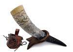 Authentic Hand Engraved Viking Horn Mug with Stand