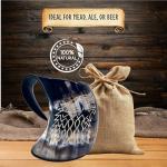 Wolf Carved Viking Drinking Horn Mug - 16oz