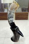 Rustic Viking Drinking Horn with Wooden Stand