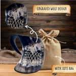 Wolf Carved Viking Drinking Horn Mug - 16oz