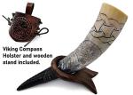 Authentic Hand Engraved Viking Horn Mug with Stand