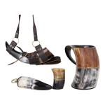 Viking Drinking Horn Mug Set with Leather Holster