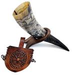 Authentic Hand Engraved Viking Horn Mug with Stand