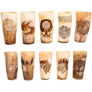 Viking Drinking Horn Cup Set - 10 Unique Tankards