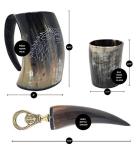 Viking Drinking Horn Mug Set with Dire-Wolf Engraving