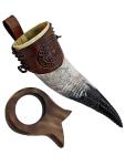 Authentic Hand Engraved Viking Horn Mug with Stand