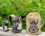 Viking Drinking Horn Set with Wood Base