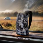Viking Drinking Horn Mug Set with Dire-Wolf Engraving
