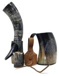Viking Drinking Horn Mug Set with Dire-Wolf Engraving