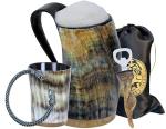 Viking Horn Mug Set with Shot Glass and Opener