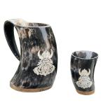 Viking Drinking Horn Set with Wood Base