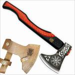 Engraved Viking Axe with Wooden Handle