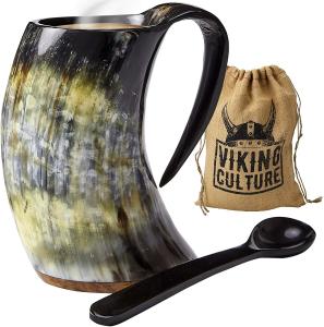 Viking Coffee Horn Mug Set with Spoon and Bag