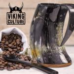Viking Coffee Horn Mug Set with Spoon and Bag