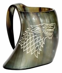 Stark House Viking Drinking Horn Mug with Wolf Carving