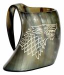 Stark Wolf Carved Viking Drinking Horn Tankard