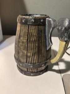 Hand-Painted Viking Beer Stein with Horn Handle