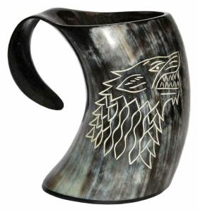 Wolf Carved Viking Drinking Horn Tankard