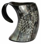 Wolf Carved Drinking Horn Mug for Beer