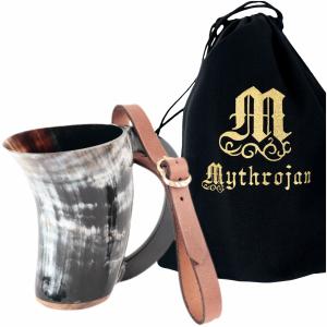 Viking Drinking Horn Tankard with Leather Strap