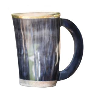Brass Rimmed Drinking Horn Mug with Pouch