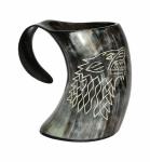 Stark Wolf Carved Viking Drinking Horn Tankard