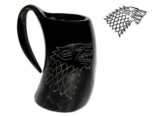 Wolf Carved Viking Drinking Horn Tankard Mug