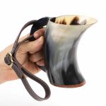 Viking Drinking Horn Tankard with Leather Strap