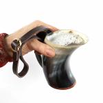 Viking Drinking Horn Tankard with Leather Strap