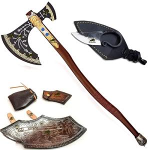 Kraatos Viking Battle Axe with Wooden Handle
