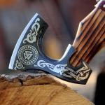 Decorative Viking Axe with Leather Handle and Sheath