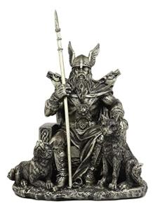 Odin the Allfather Throne Statue with Wolves
