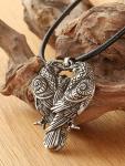 Raven Pendant Necklace with Faux Leather Cord