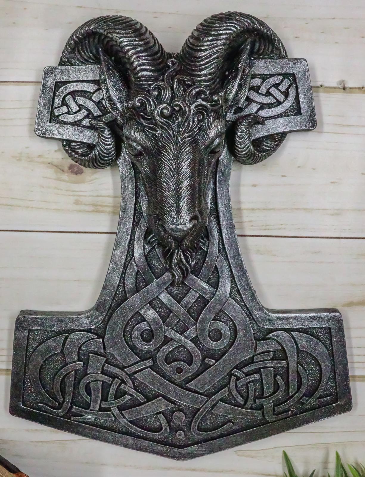 Viking Ram Skull With Thor's Hammer Wall Decor